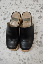 Dominic Black Leather Heel Slip-On Clogs EU 35 US 4.5
