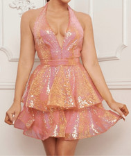 Pink Blush sequin halter mini dress