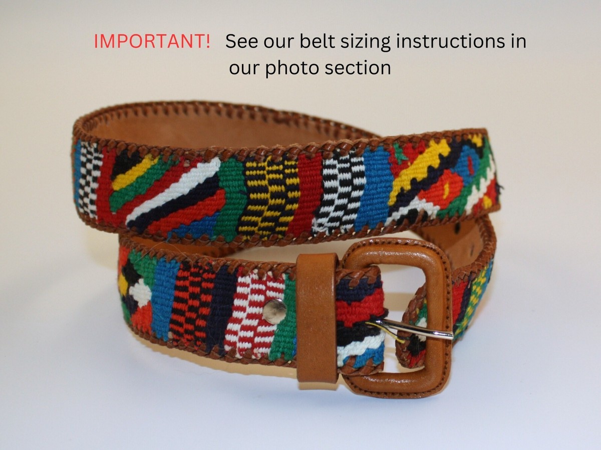 Handmade Leather Belt with Mayan Weaving Artisan Crafted 