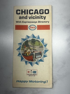 Vintage Enco Map CHICAGO And Vicinity With expressway Directory Road Map