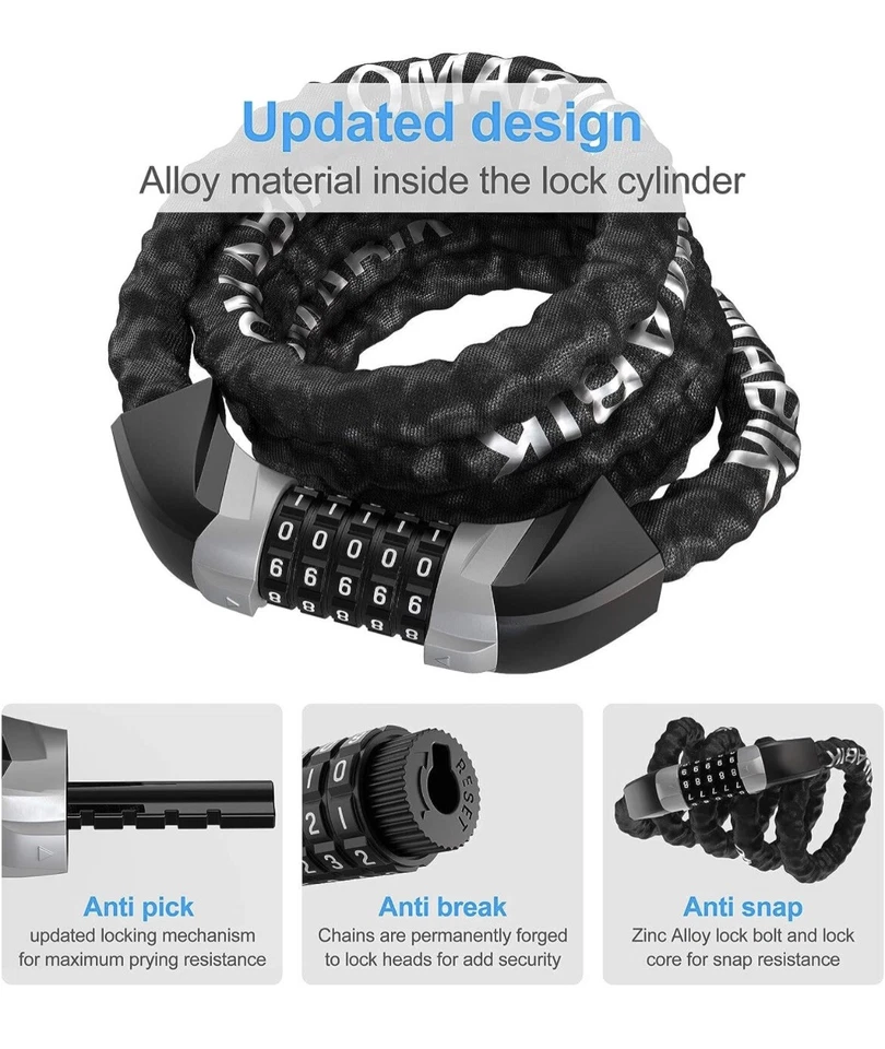 Bike Lock/Bicycle Chain/Cycling Lock 5-Digits Codes Resettable 100,000 Codes - Image 4 of 4