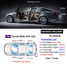 Bulb White LED Interior Light Kit For Chevrolet Malibu 2008-2023 Replacement