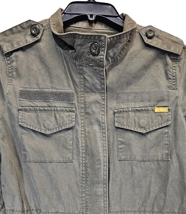 Old Navy Jacket Medium Military Pine Needles Patch Snap Zip Button Green Olive