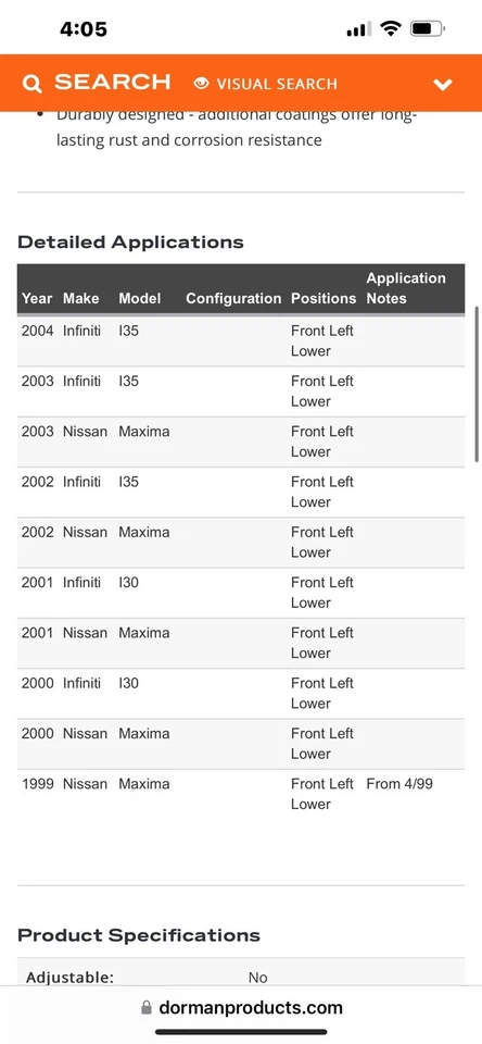 Brazo de control inferior delantero izquierdo lado del conductor para 99-03 Nissan Máxima I30 I35 Foto 4 de 4