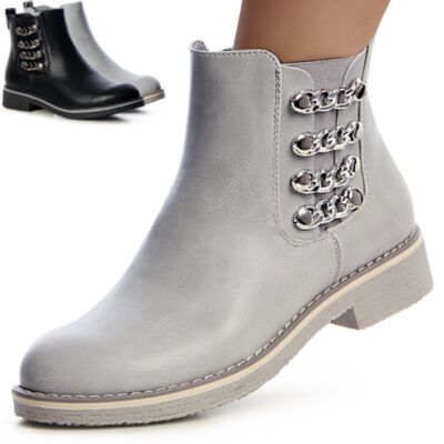 Damenschuhe Stiefeletten Chelsea Boots Booties Ketten Nieten