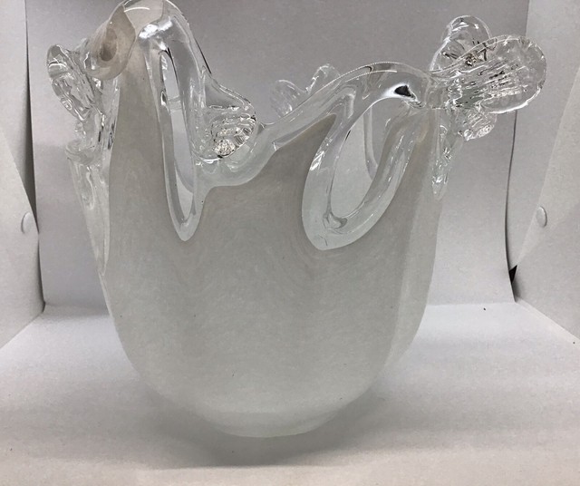 Vintage Murano White Cristal Centerpiece Dish/Bowl DarkBrown/Amber 9