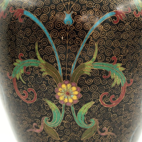 Antique Chinese Cloisonné Vases Pair Floral Decorations on Black Background - Picture 20 of 24