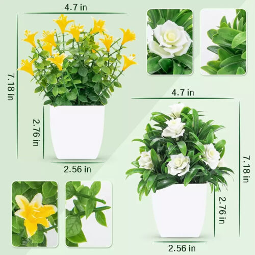 Der Rose 2 Pack Fake Plants Mini Artificial Faux Plants with Flowers for Home - Picture 2 of 2