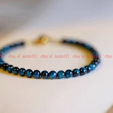 Natural 4mm Blue Tiger's Eye Stone Bracelet Blue Gemstone Bracelet Handmade 7.5"