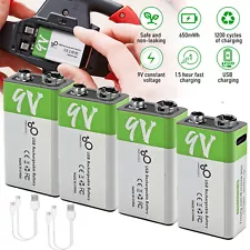 2/4x USB Rechargeable 9V Lithium Batteries 5850mWh Long Lasting LI-ion Batteries