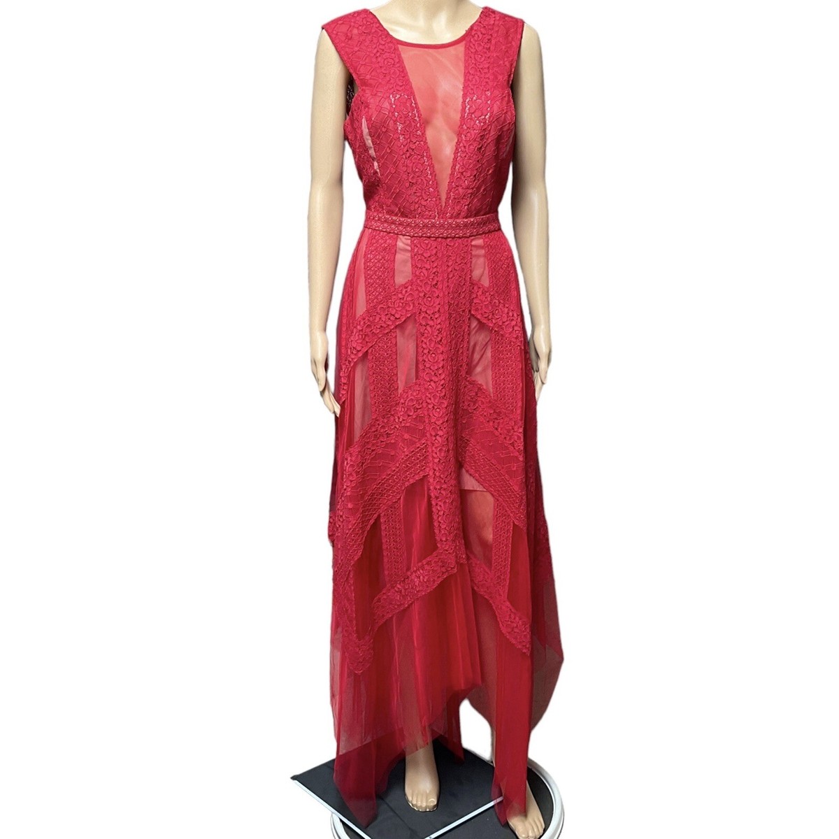 New BCBG Maxazira Andi Dress Red Lace Handkerchief Hem Prom New BCBG Maxazira Andi Dress Red Lace Handkerchief Hem Prom
