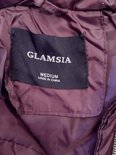 PUFFER JACKET, Soft Quilted by Glamsia, Burgundy, Women's Size 8 to 10, NEW - Picture 3 of 7