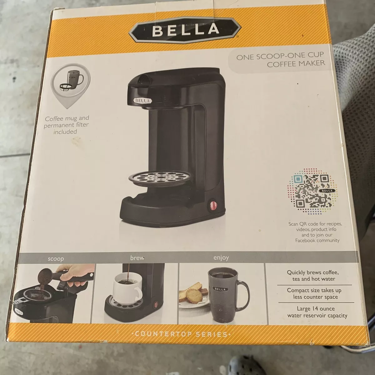 Bella Easy to Use 1 Scoop 1 Cup Powerful Compact Coffee Maker Machine,  Red/Black 