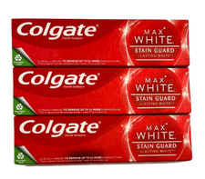3 x Colgate Max White Stain Guard Toothpaste + Lasting White 75ml Remove Stain 48.84 per litre