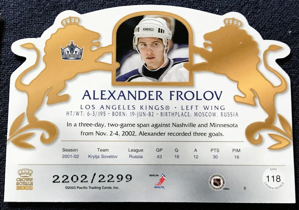 Alex Frolov Pacific Crown Royale rookie card 118 - / 2299, 2002 03 NHL, Kings - Image 3 of 3