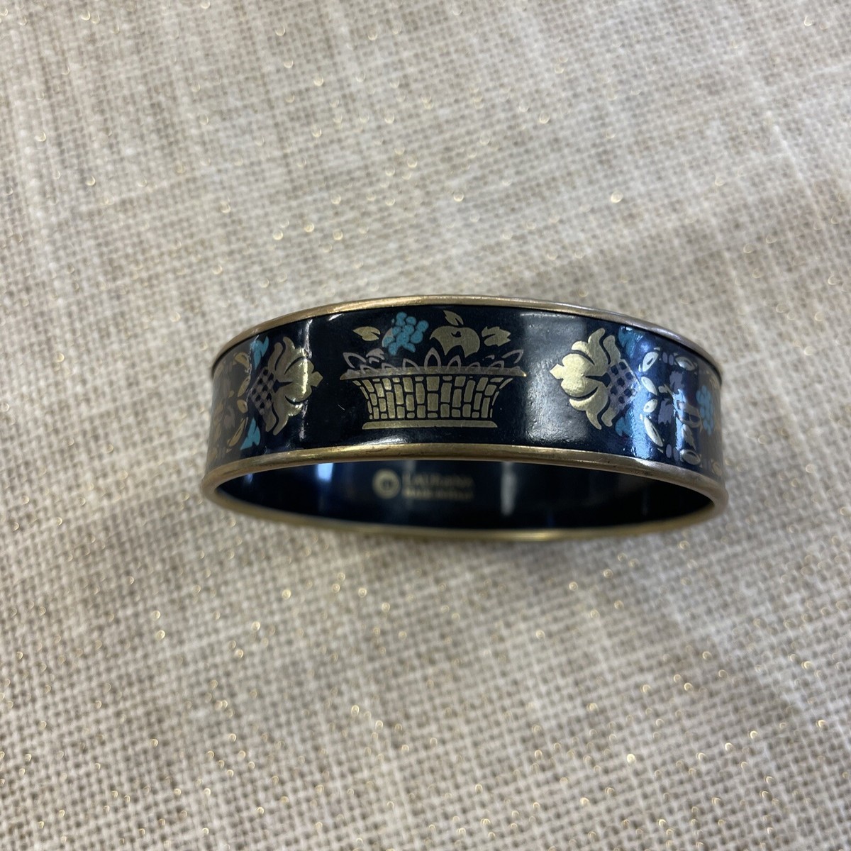 LAURANA ITALIAN DESIGNER ENAMELED BANGLE BRACELET RARE BLACK