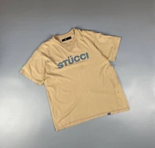 Vintage 90s RARE Stussy STUCCI Monogram Logo Shirt Men SZ S Streetwear Beige Tee