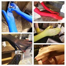 Sheer Glossy Wrist Long Gloves Stretch Silky Oiled Shiny Fancy Dancer Club