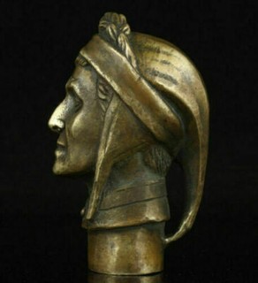 Old Handwork Carving Bronze Native American Statue Cane Head Walking Stick