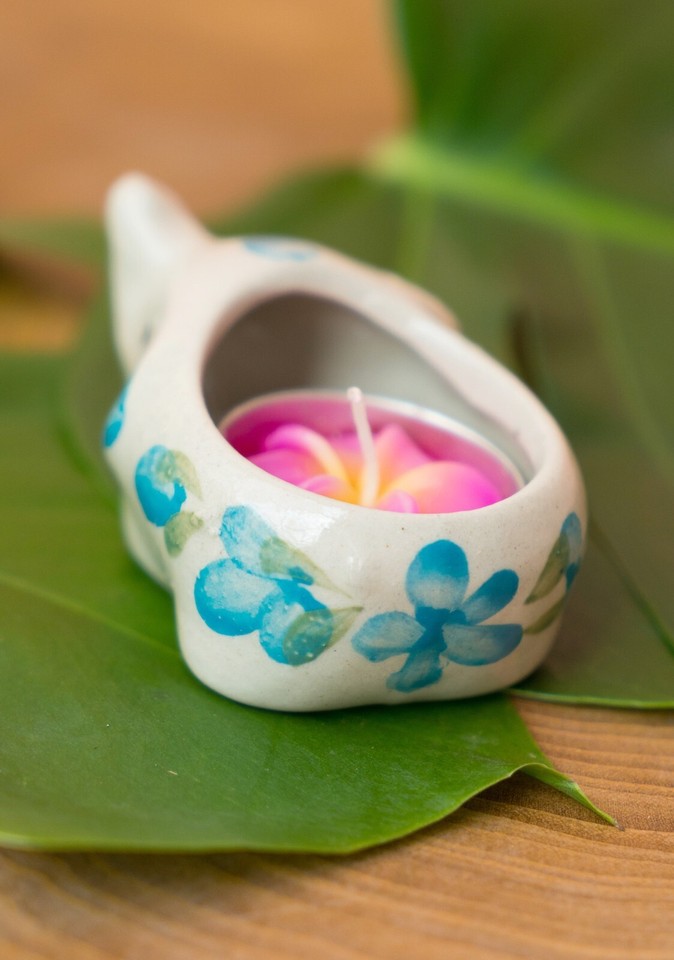 Floral Tea Light Candle, Elephant Holder, Ceramic Tea light Holder