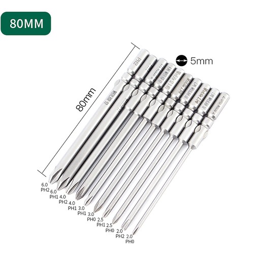 6mm Round Shank Magnetic Screwdriver Bit Phillips PH00 PH0 PH1 PH2 Long 50-150mm - Picture 16 of 55