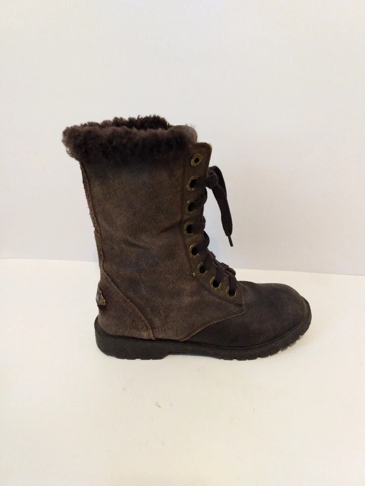 BearPaw Women's Brown Faux Suede Faux Fur Lace Up Boots size 10 - Image 3 of 4