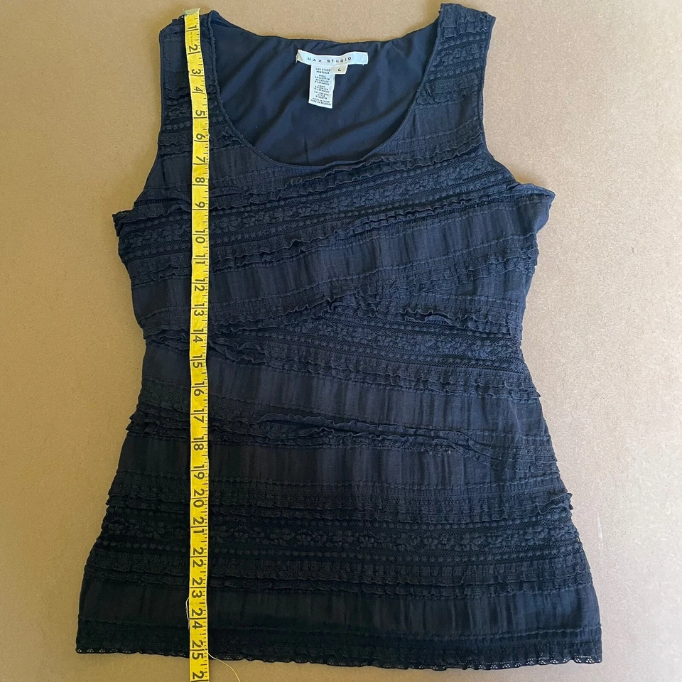 Max Studio Black Stretch Lace Tank Top Size Large Foto 3 de 4