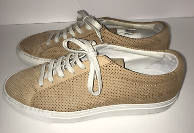 Woman By Common Projects Perforated Achilles Low Sneaker Suede color Camel Sz-6
