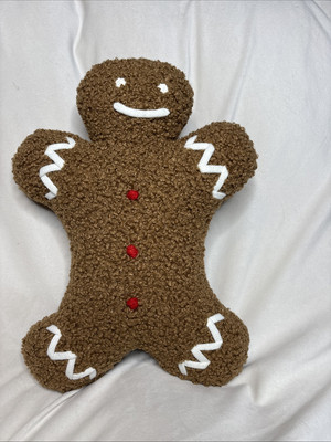 Pottery Barn Mr Spice Gingerbread Man Throw Pillow Teddy Christmas Cookie 18''
