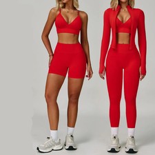 Seamless 2/3 Piece Yoga Set Women Tracksuits Long Sleeve Jacket Sport Bra Tight