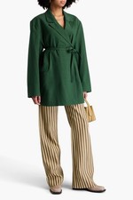 GANNI Double-breasted Crepe Blazer Forest Gre...