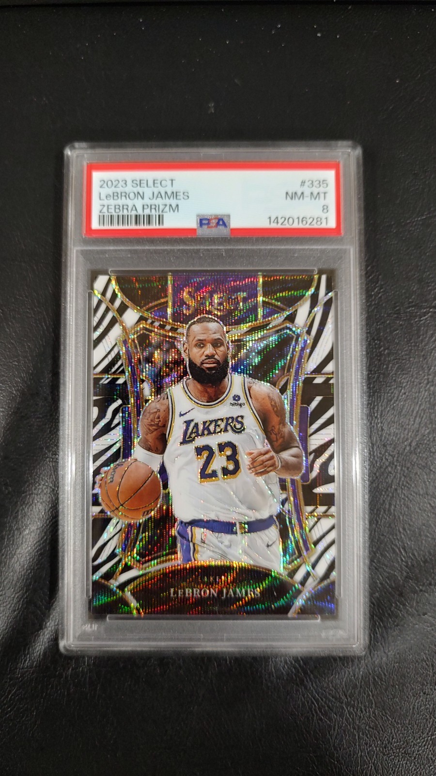 2023-24 Panini Select Mezzanine Zebra Prizm #335 LeBron James PSA 8