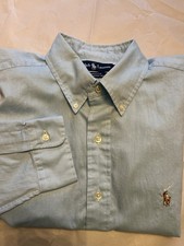 Ralph Lauren Mens 16/33 Blue Yarmouth Cotton Pinpoint Oxford Flesh Pony