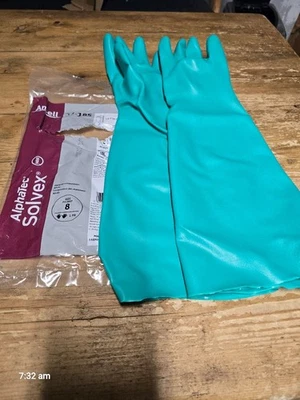 Gauntlet Gloves Ansell - Solvex 37-185 Green Chemical Resistant Nitrile size 8