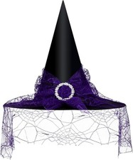 Halloween Witch Hat for Women Mesh Lace Black Cosplay Costume Accessory Party