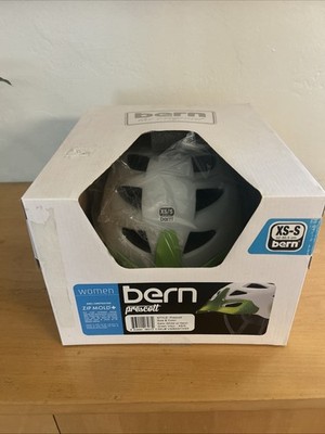 Bike Helmet - Bern Prescott Satin White With Neon, Green Visor, XS/S 