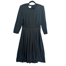 Abito midi vintage anni 90 Karin Stevens Petites nero donna 14P segretario chiesa signora
