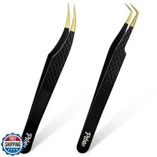 2 Pack Eyelash Extension Tweezers, Professional Pointed and Slant