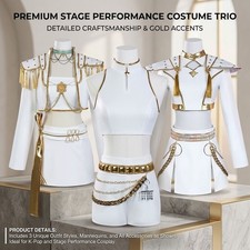 White Performance Singing Outfit with Wig Women Girls Party Dance Costume Set