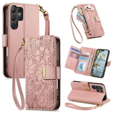 leather zipper wallet flip case with lanyard For Samsung Galaxy S26 Ultra