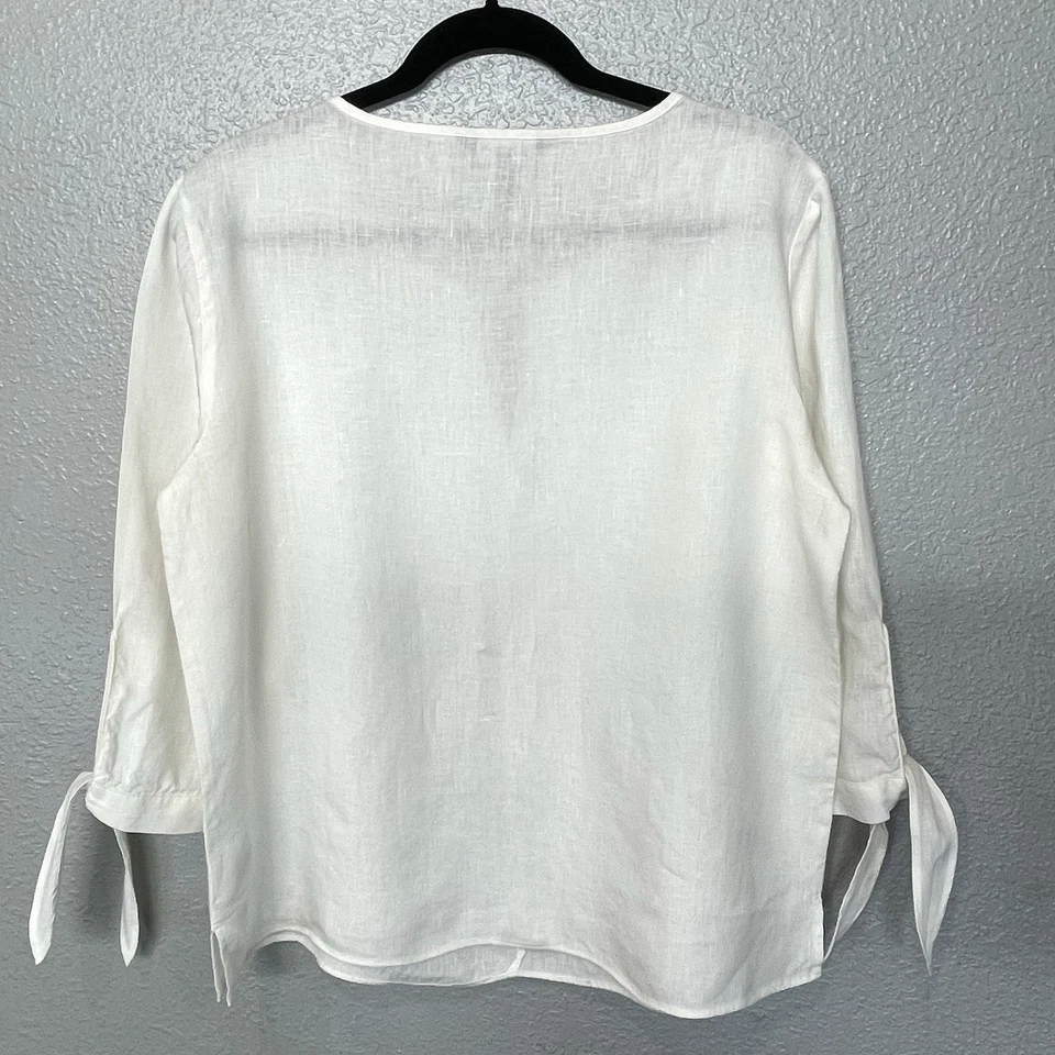 Blusa túnica playa manga 3/4 marfil 100 % lino Ellen Tracy talla L Foto 2 de 4