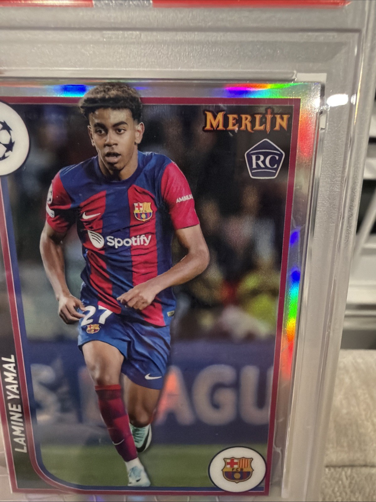 LAMINE YAMAL RC Refractor - 2023/24 Topps Merlin UCC #27 Rookie RC - (PSA 9) view 2