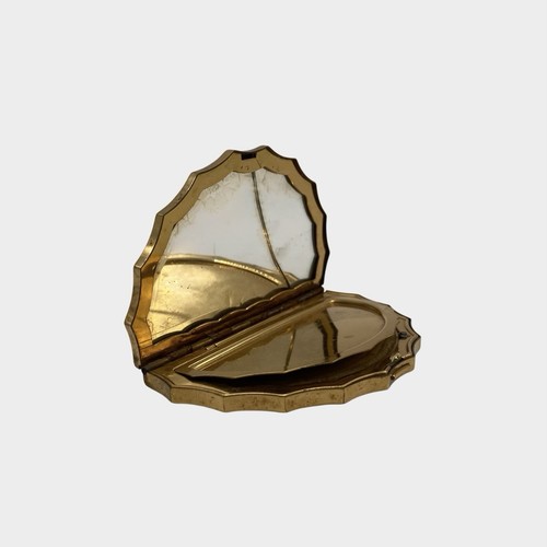 Vintage Art Deco Fan-Shaped Guilloche Powder Compact