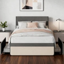 Upholstered Storage Bed Frame with Drawers & Headboard, No Box Spring Needed