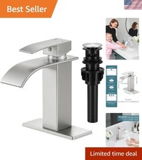 Brushed Nickel Waterfall Faucet - Elegant Single Handle Bathroom Vanity Design