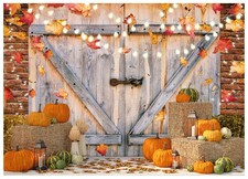 1 PC Fall Thanksgiving Backdrop Pumpkin Harvest Barn Door 7x5ft 12457