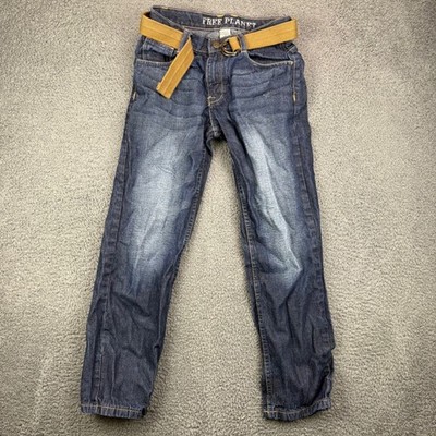 Free Planet Boys Jeans Size 12 Blue Denim Belted Straight Leg Casual Pants