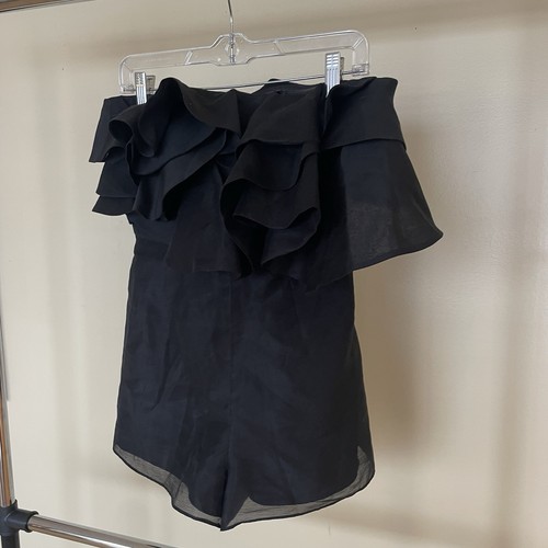 Keepsake Women's Strapless Ruffle Black Linen Jumpsuit M - Picture 5 of 10