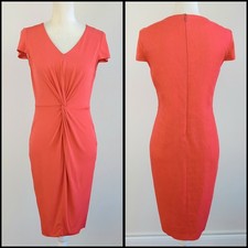 US 6 MAX MARA Orange Stretch-Front LINEN-Back Knotted-Waist Pencil Dress, ITALY