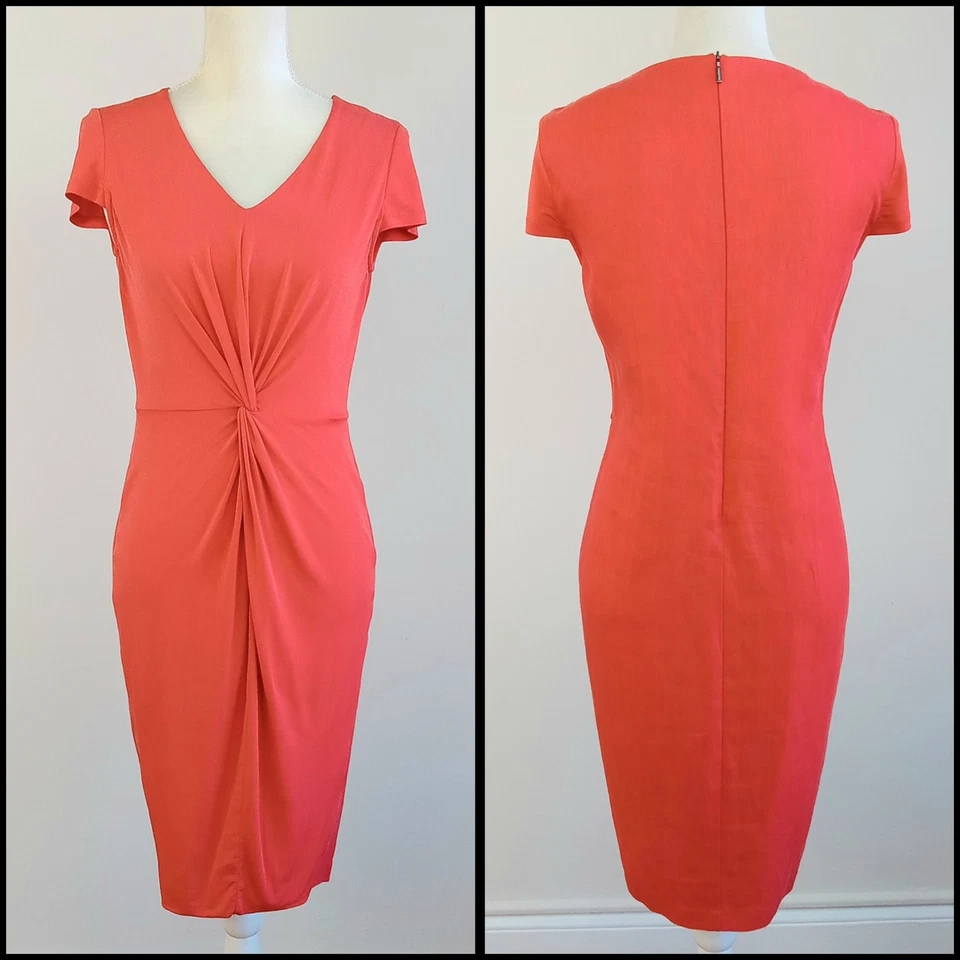 US 6 MAX MARA Paprika Stretch-Front LINEN-Back Knotted-Waist Pencil Dress, ITALY - Image 2 of 4